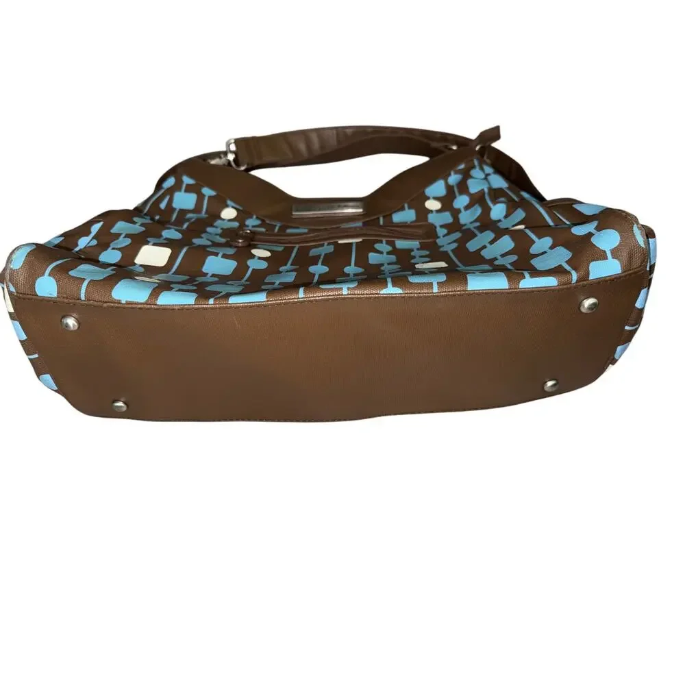 Petunia Pickle Bottom Brown Blue Faux Leather Zipper Pockets Diaper Bag w Straps